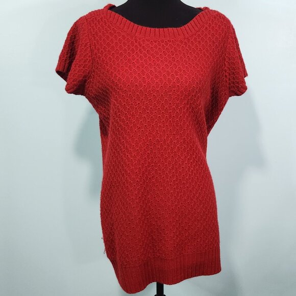 a.n.a textured short sleeve tunic sweater large pullover red large - Picture 1 of 6